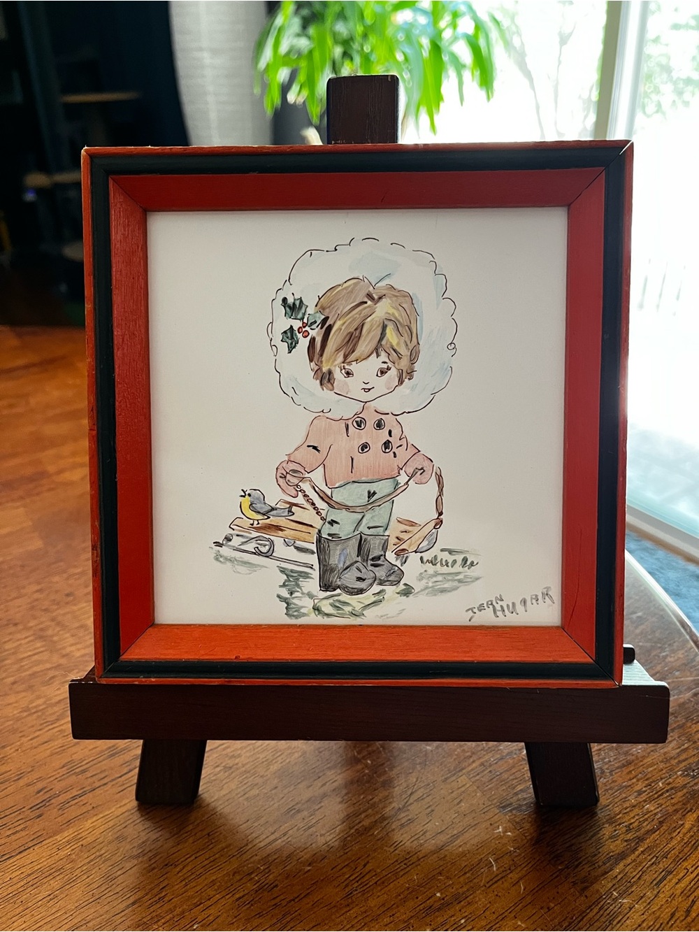 Vintage 1960’s Framed Japanese DK Danto Watercolor Art Tile